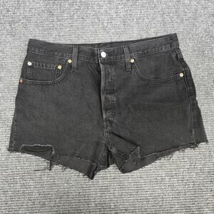 Levi’s 501 Women’s Shorts W32 Black High Rise Cutoff Distressed Button Fly
